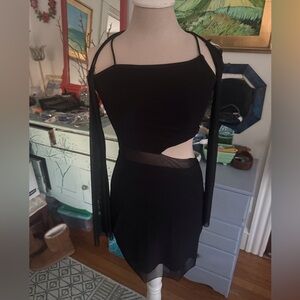 SHEIN Black Asymmetrical Cut-Out Bodycon Dress M Dressy Stretch Clubwear VGUC